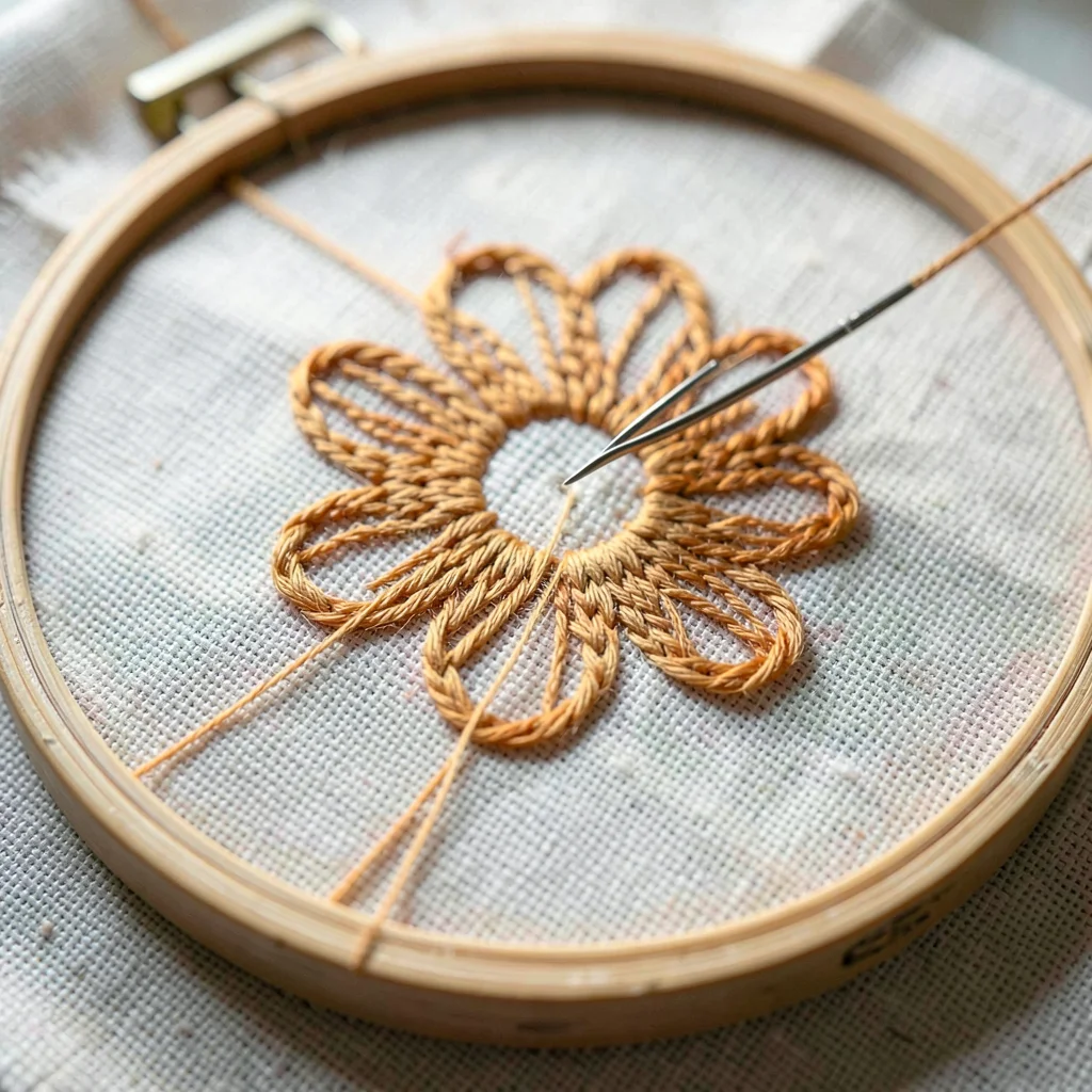 Split Stitch Flower Center in Warm Ochre