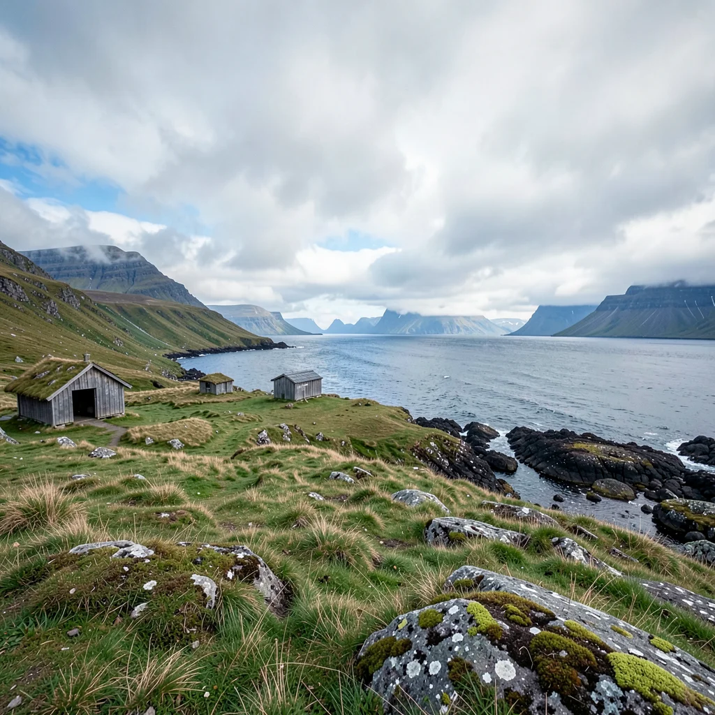 Icelandic isolation, Westfjords remoteness, Turf-roofed storage shed, grass merg