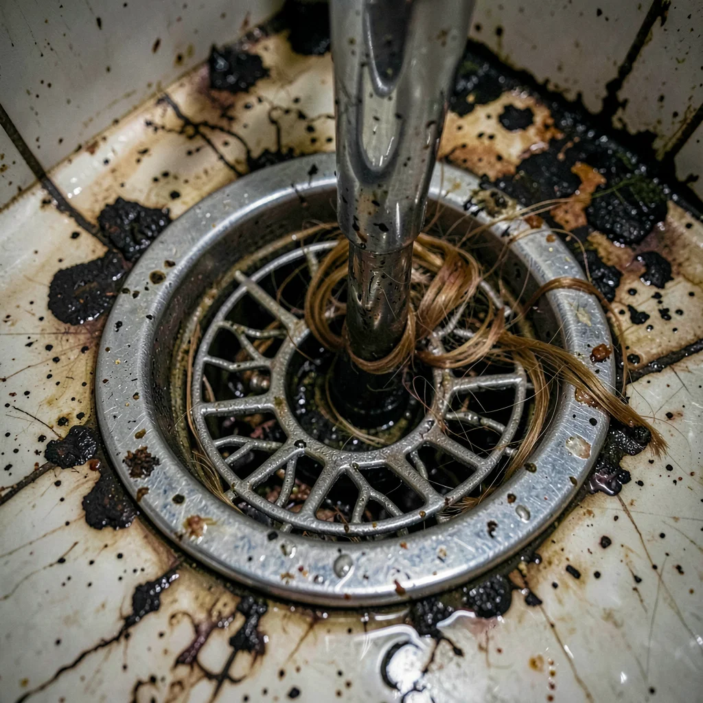 Hair in shower drain as organic pattern study