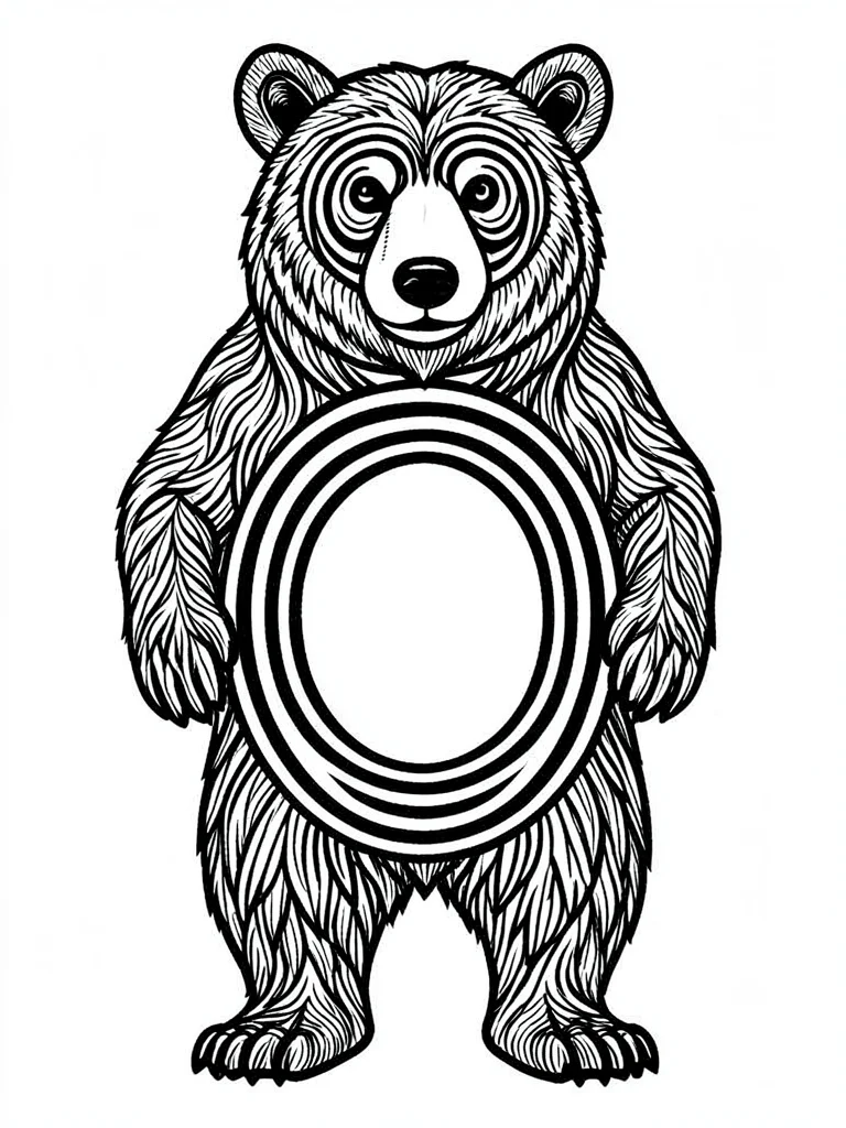 Grizzly bear standing — frontal pose, chest and belly as stacked primary ovoids