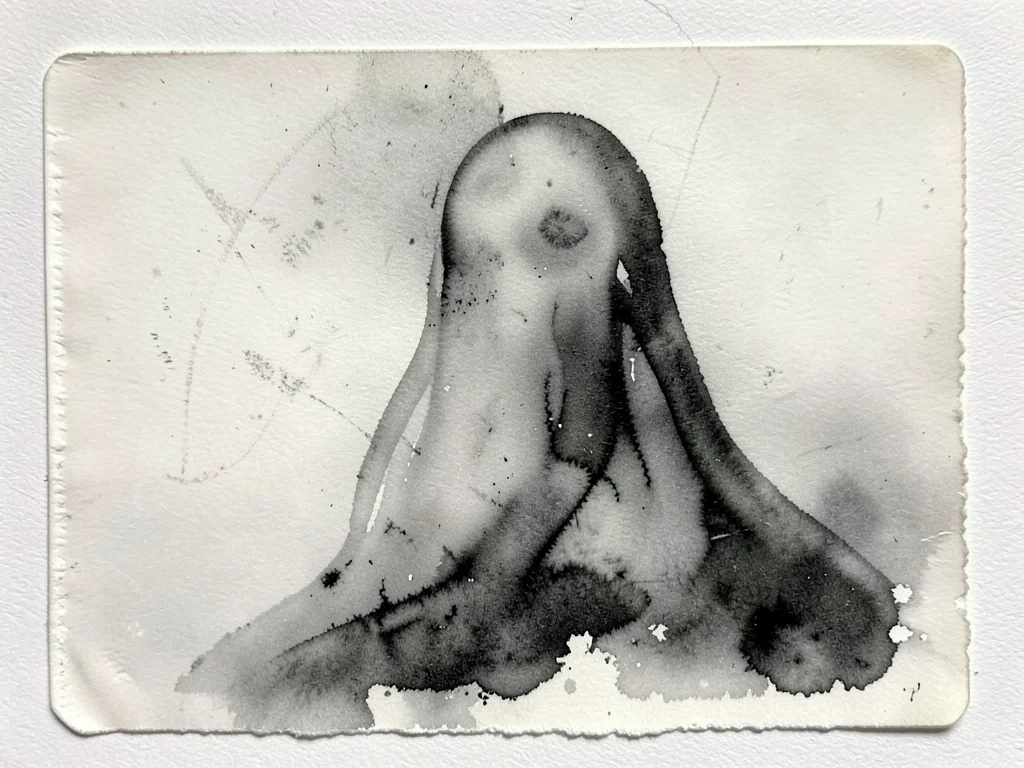 Ghost print with selective re-inking, fresh ink added to parts of ghost plate cr