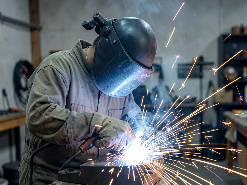 Welder with sparks creating rim effect