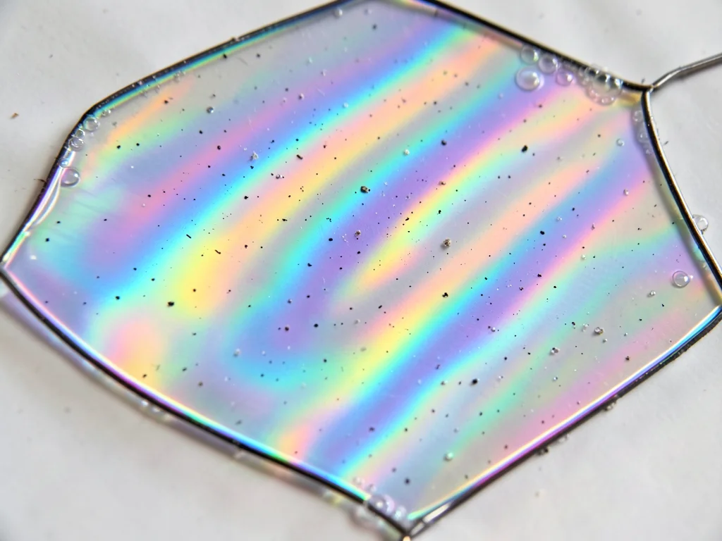 Soap film with dust particles trapped in the membrane, tiny dark specks floating