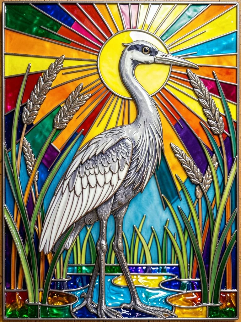 Cloisonne crane and reeds
