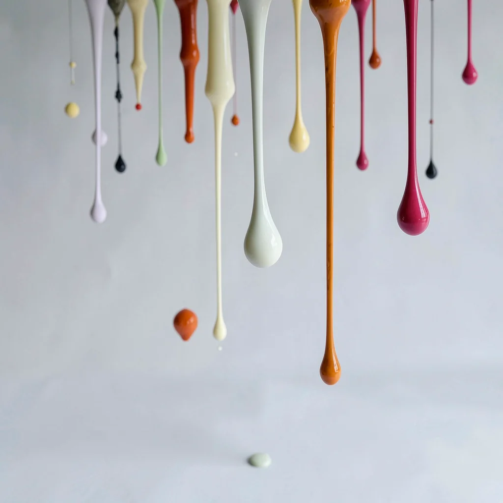 Paint drops suspended