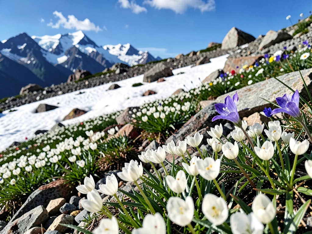 Glacier crowfoot carpet on scree