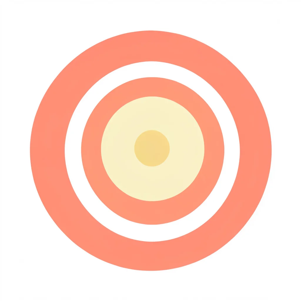 flat-vector arrow-target abstract — three concentric circles in graduated coral 