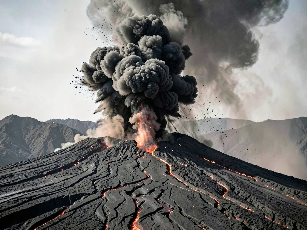 Lava fountain feeding ash column