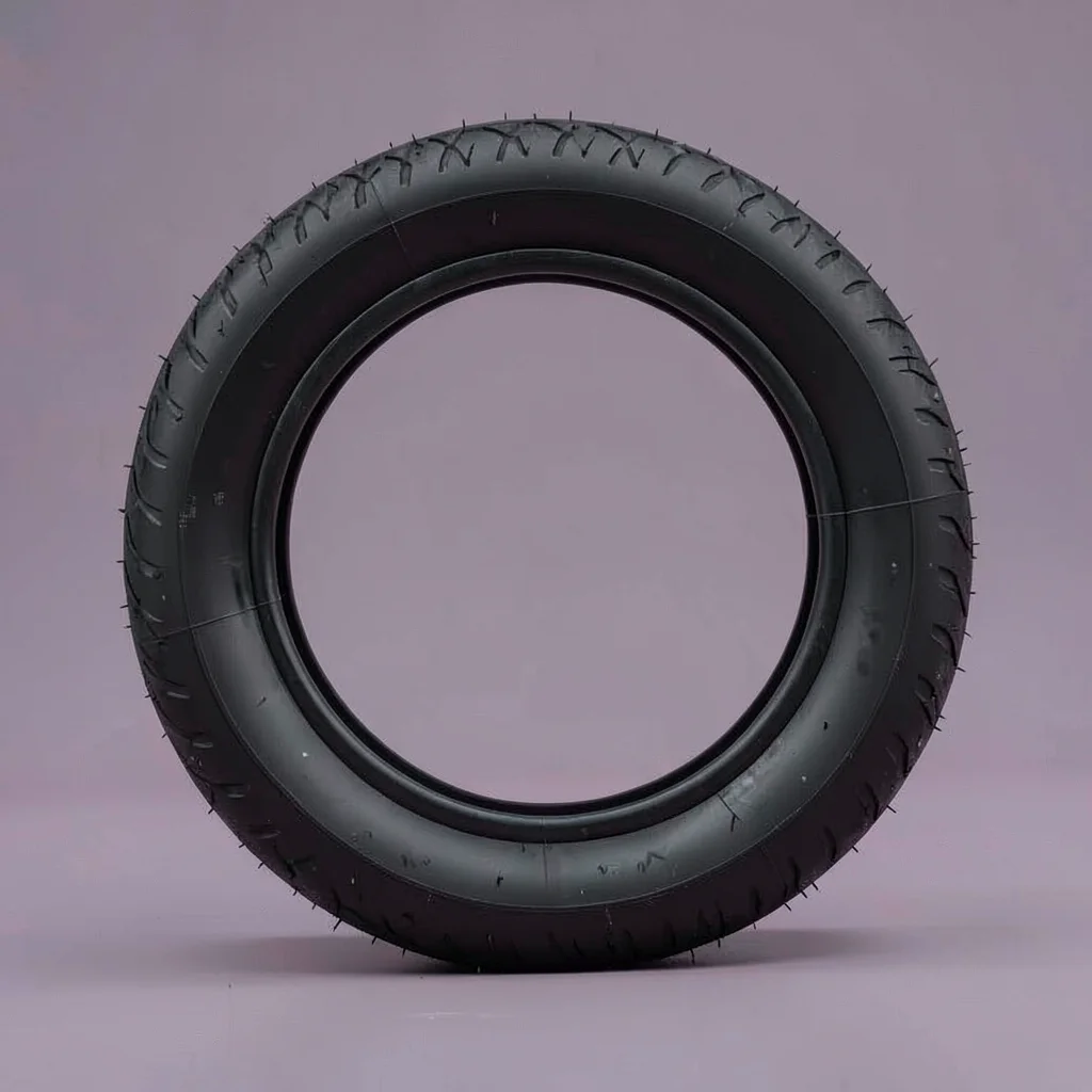 Flat-color hero of a bike tire as a bold black ring on a soft mauve ground
