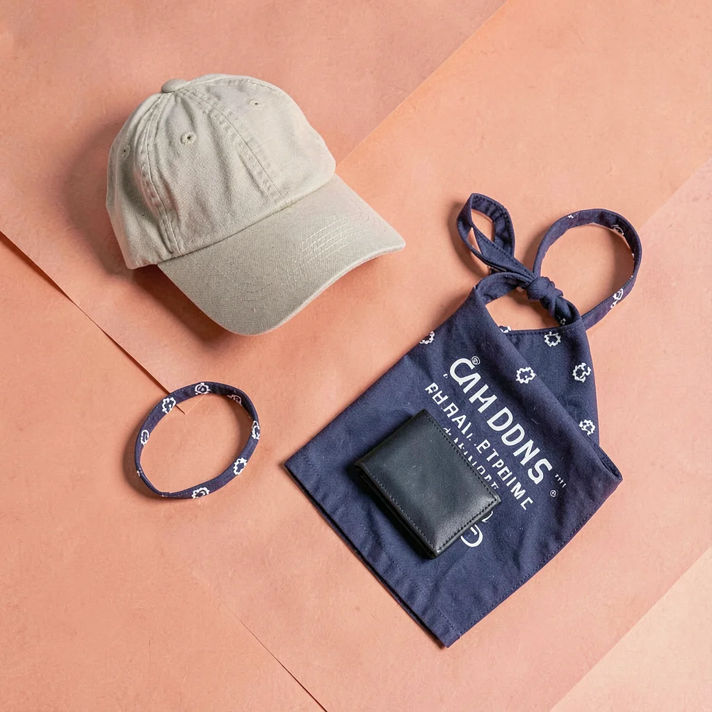 Color-block flatlay of skate accessories on flat coral paper backdrop, canvas ca