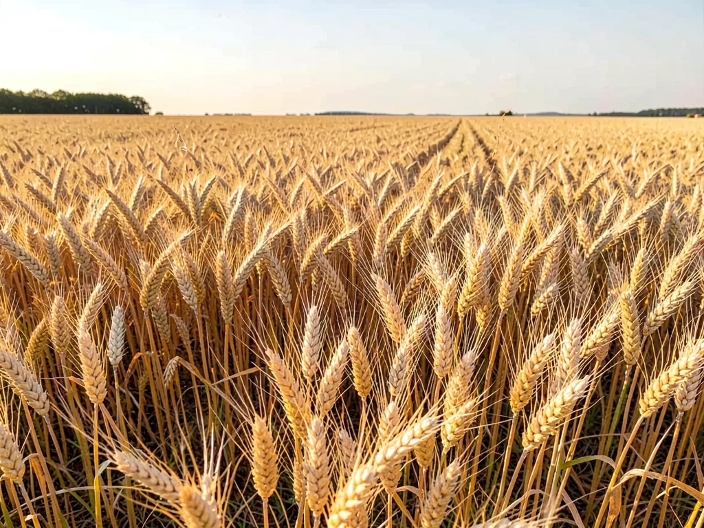 Golden mature wheat filling frame to horizon