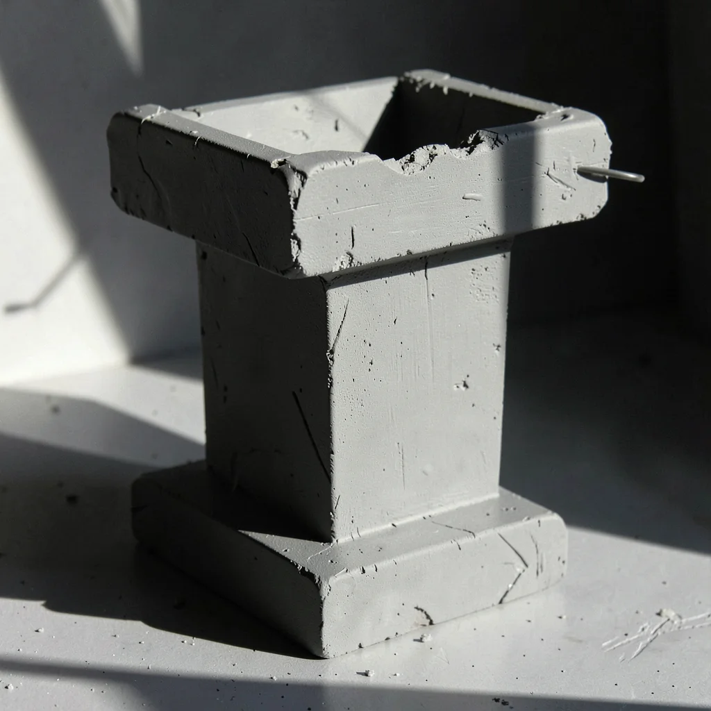 Heavy podium-shaped lectern carved as a single brutalist block, top edge slightl