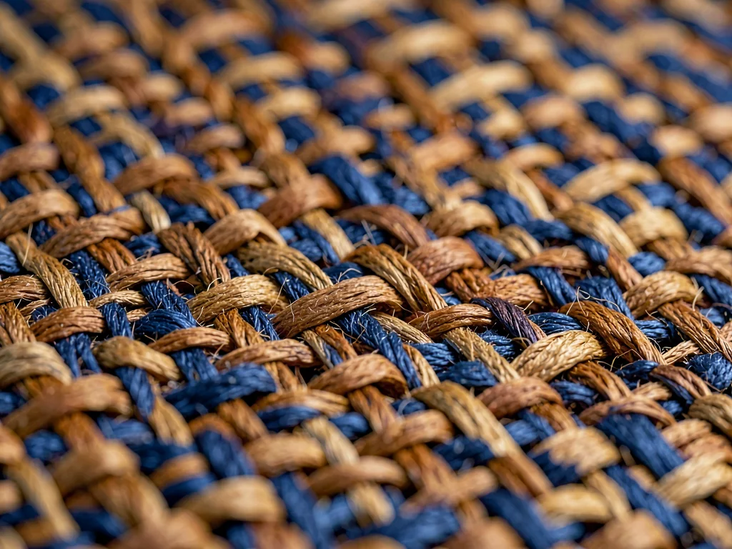 Tabby weave of ramie threads dyed walnut-brown shows even checkerboard rhythm wi