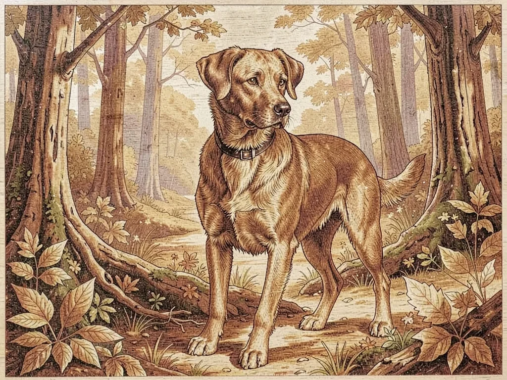 Marquetry hunting dog