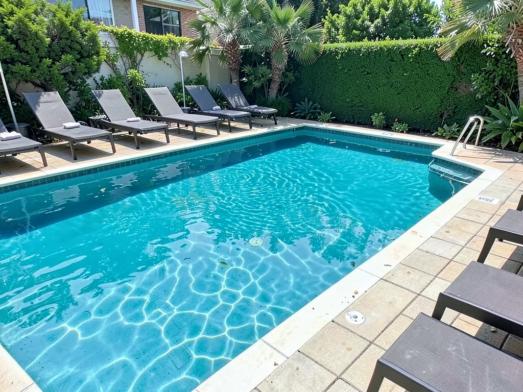 Swimming pool with loungers