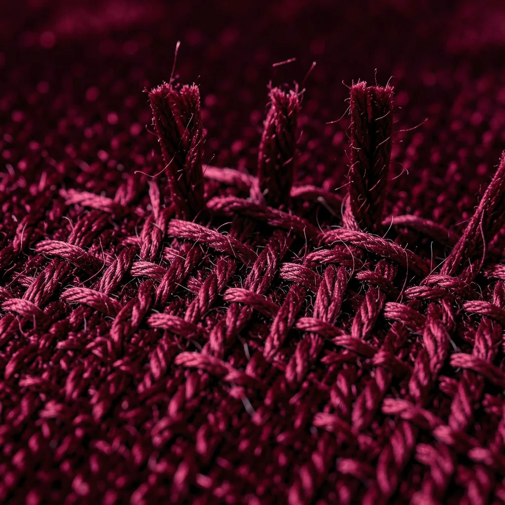 Velvet pile macro showing cut loop fiber ends standing upright on woven base fab