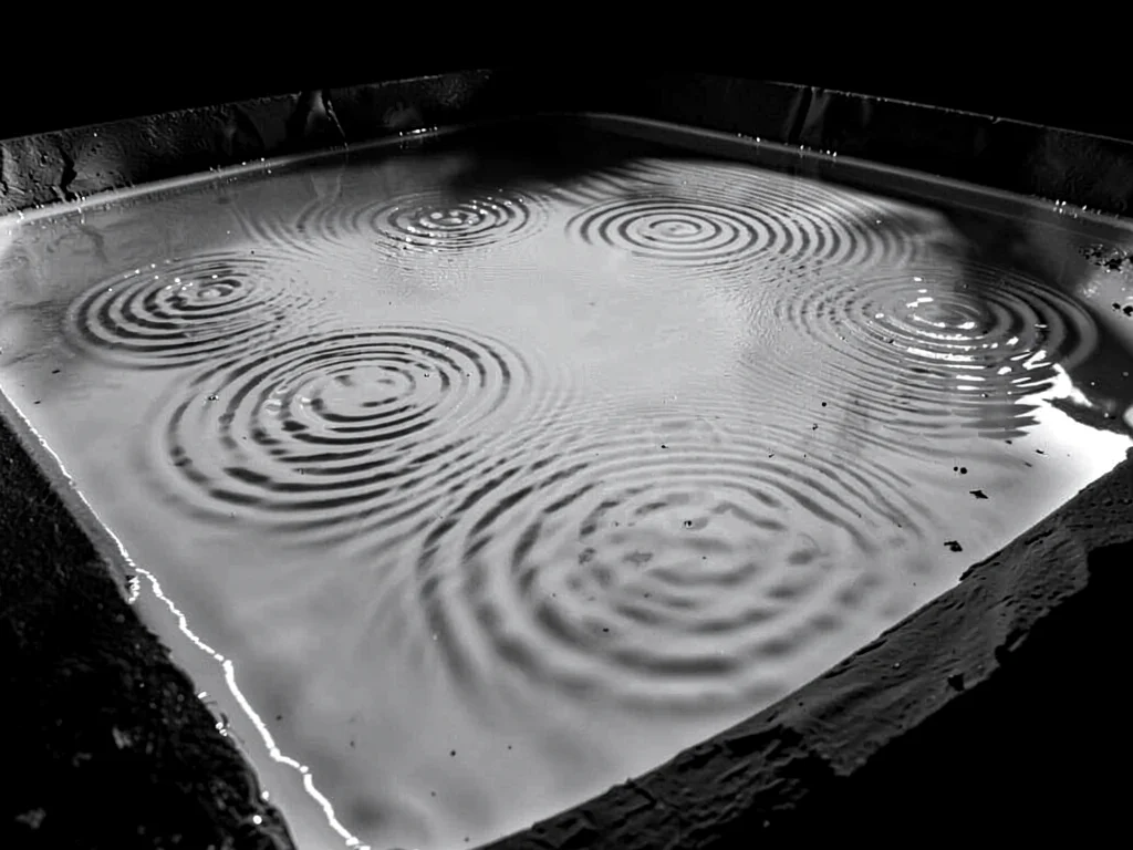 Liquid mercury pool showing subtle standing wave dimples
