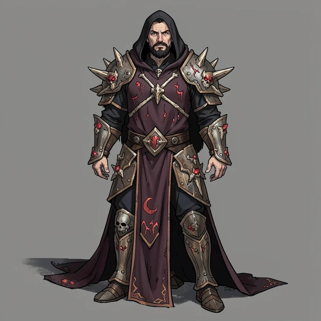 Fantasy armor illustration, a necromancer's robes with bone armor pieces and dea