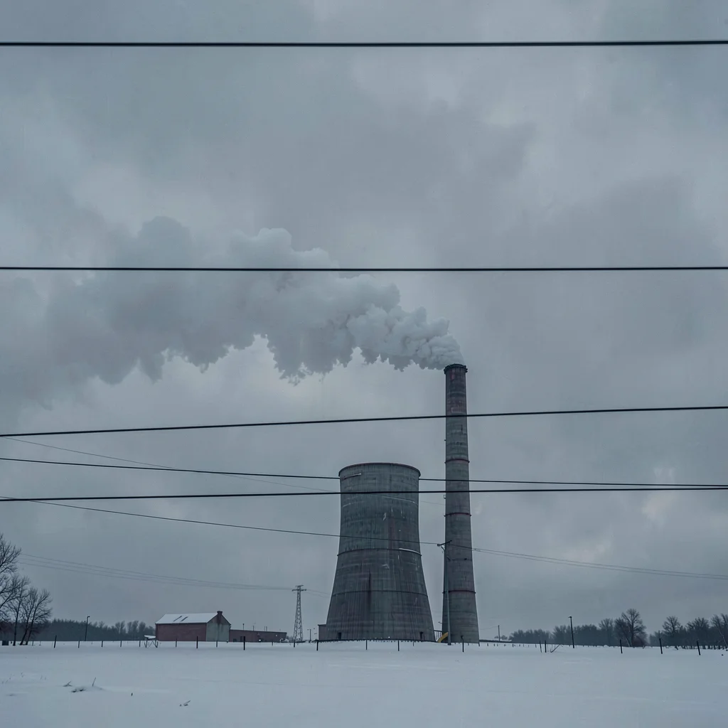 Stark Baltic minimalism, contemplative mood, Industrial smokestack against overc