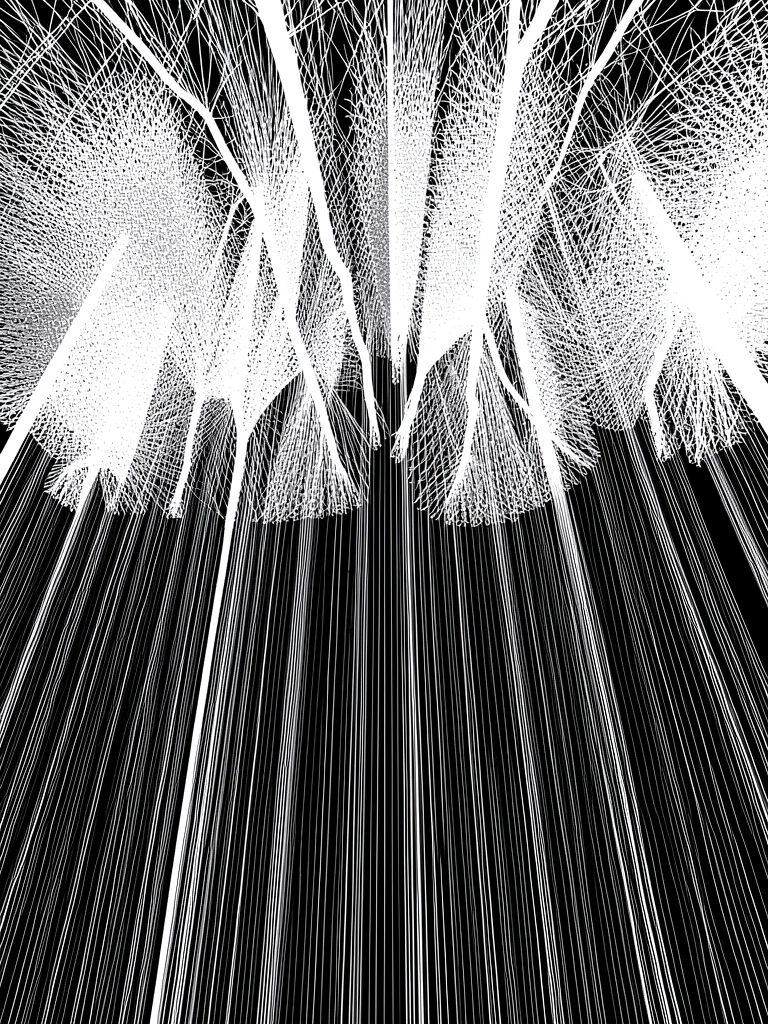 A forest canopy implied by vertical flow lines that fork and diverge at the top
