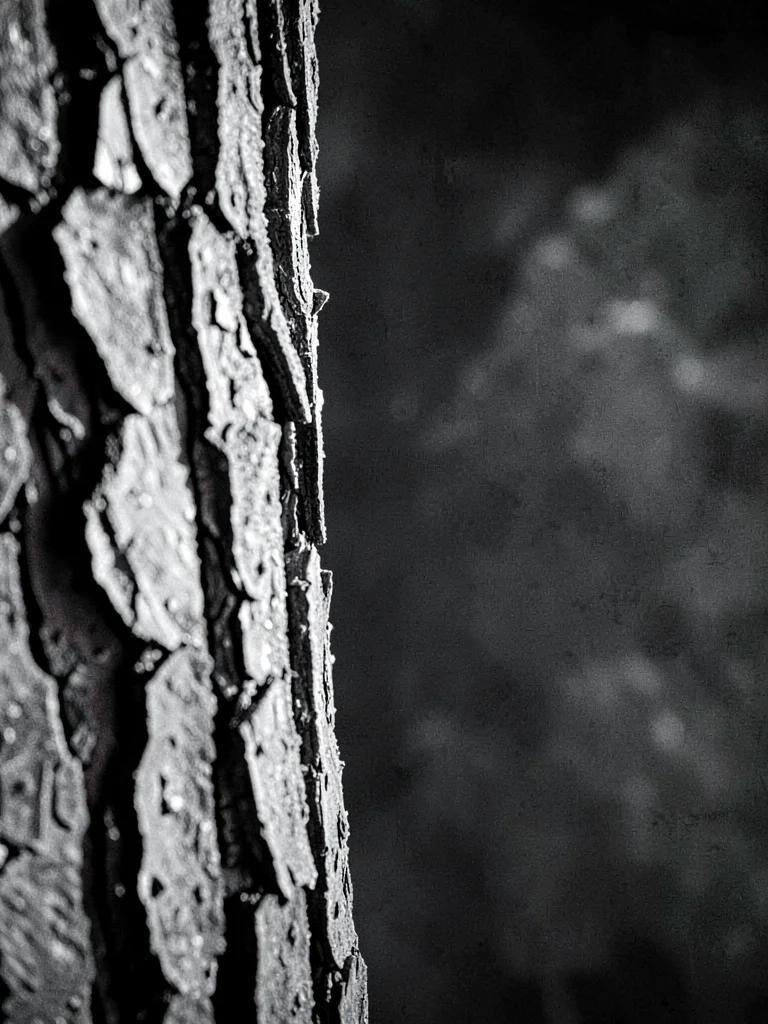 Tree trunk entering from left edge with only bark texture visible