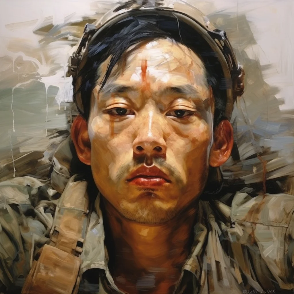 Painting portrait by Jenny Saville. vietnamese soldie