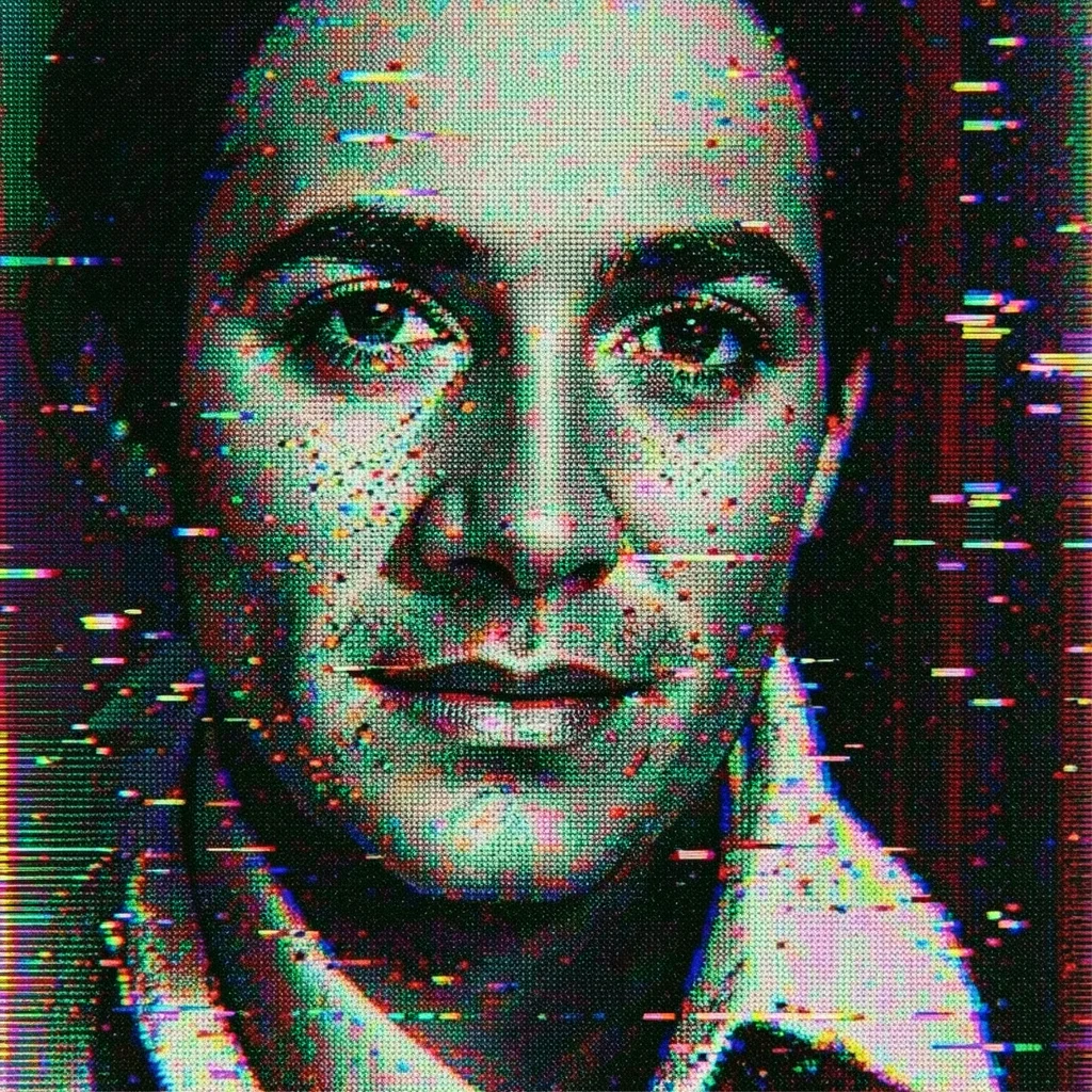 Dithered gradient extreme closeup, individual dot pattern visible in the ordered