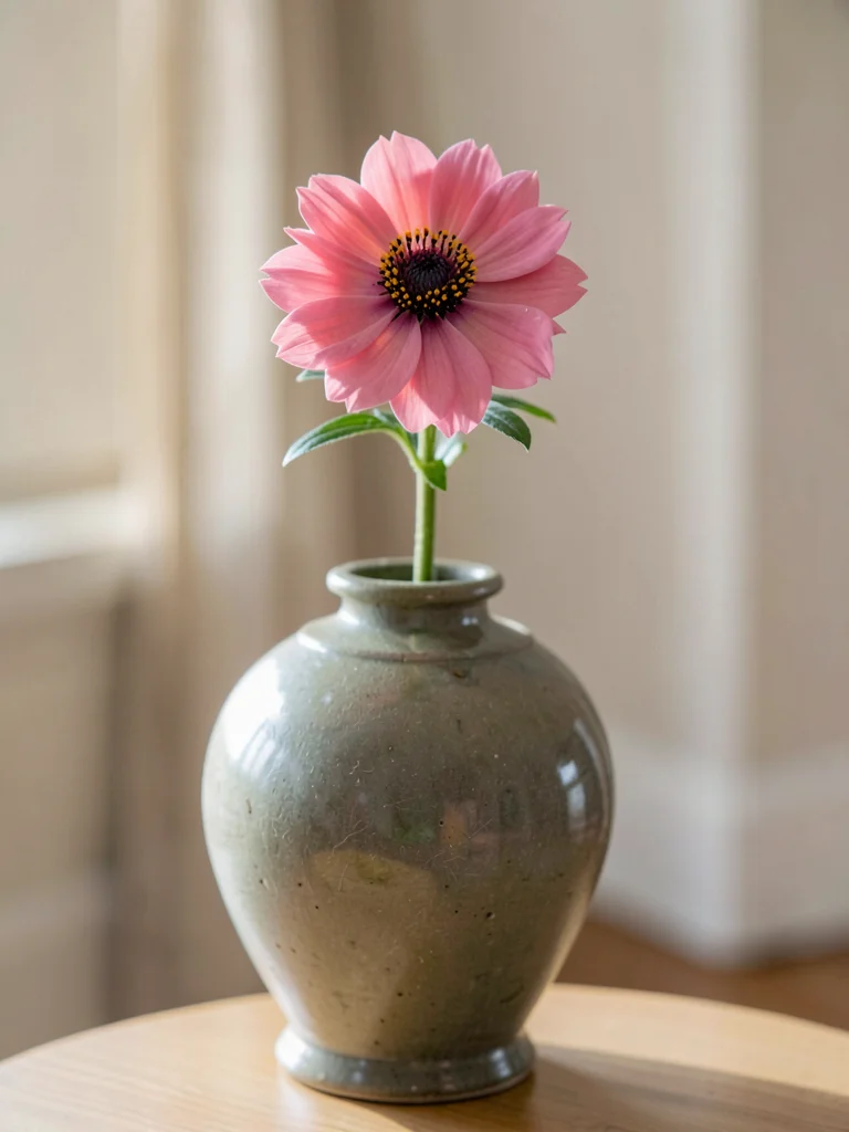 Single flower in large vase