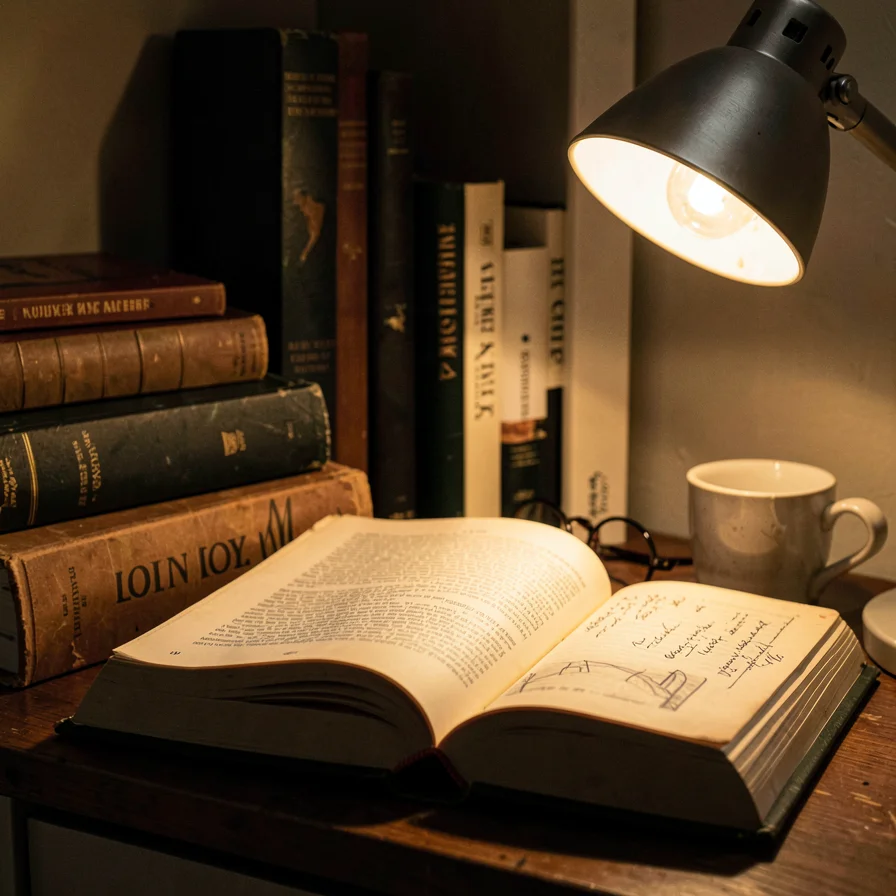 Open book page block fanned in warm lamp light