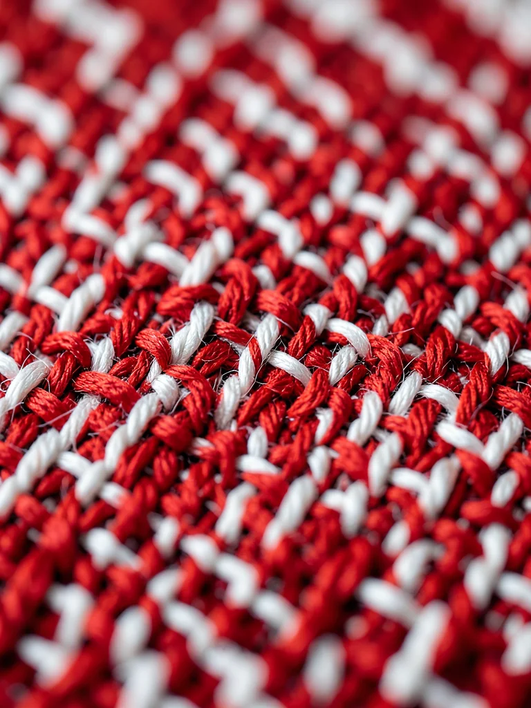 Hand-woven Christmas stocking fabric, red and white pattern, traditional