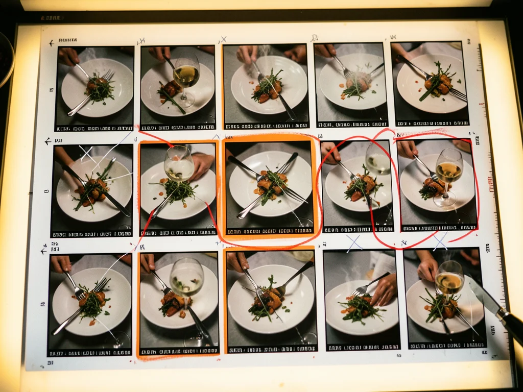 A contact sheet from a food photographer's studio session, 6x7 medium format col