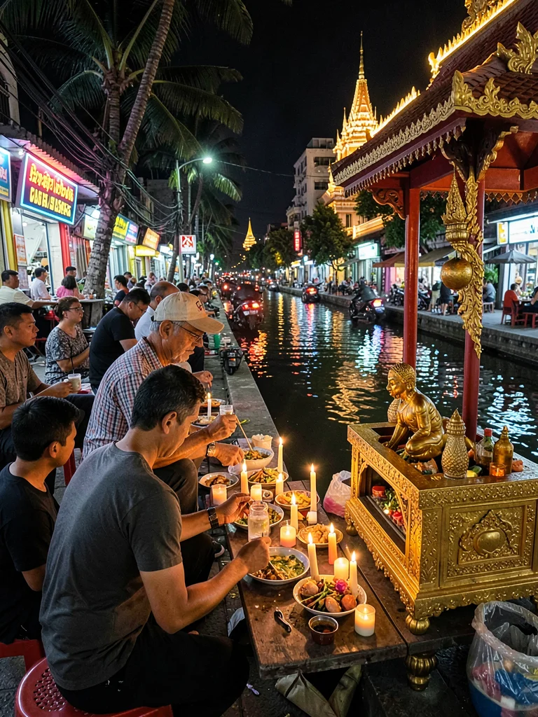Vendor lighting spirit house candles