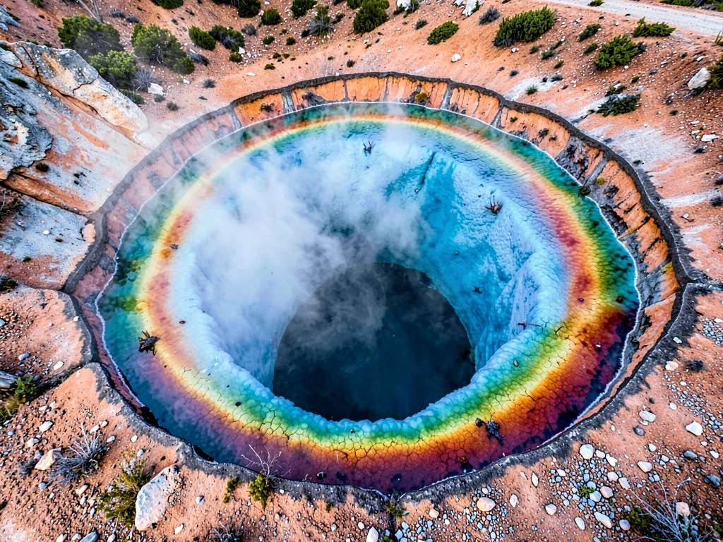 Concentric color rings around hot spring