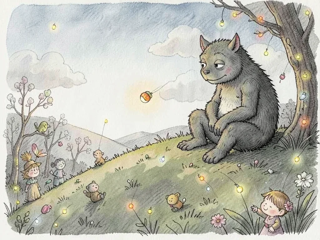 Lonely monster watching fireflies