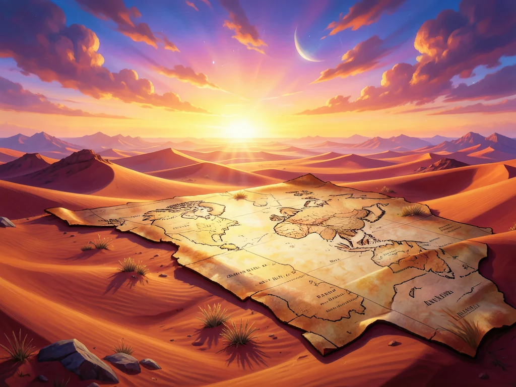Desert landscape photo where horizon becomes edge of ancient parchment map