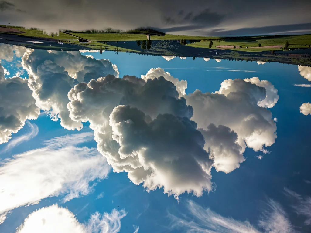 Cloud formation resembling landscape inverted in sky