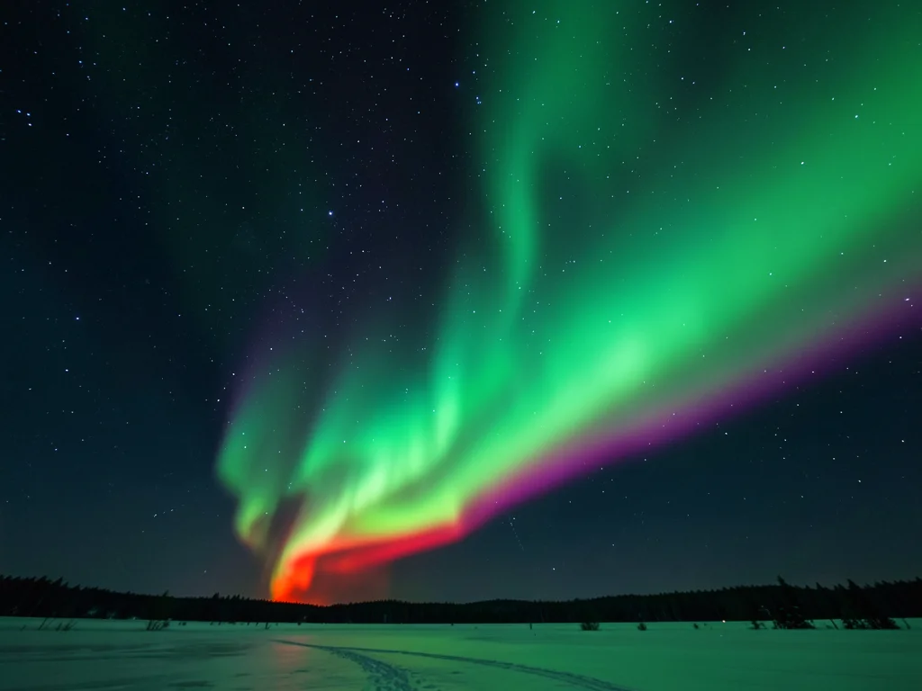 Aurora red lower border, rare low-altitude nitrogen emission creating crimson fr