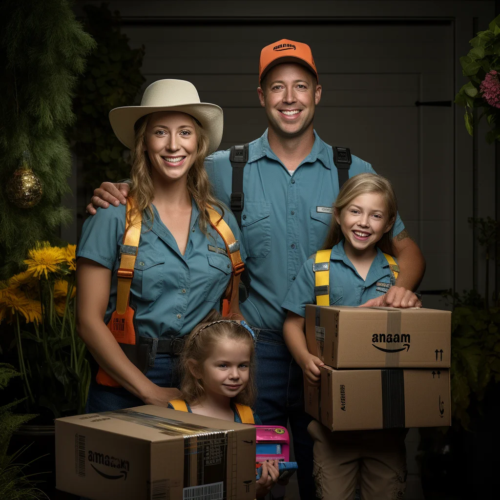 Akward family photo delivery worker family amazon