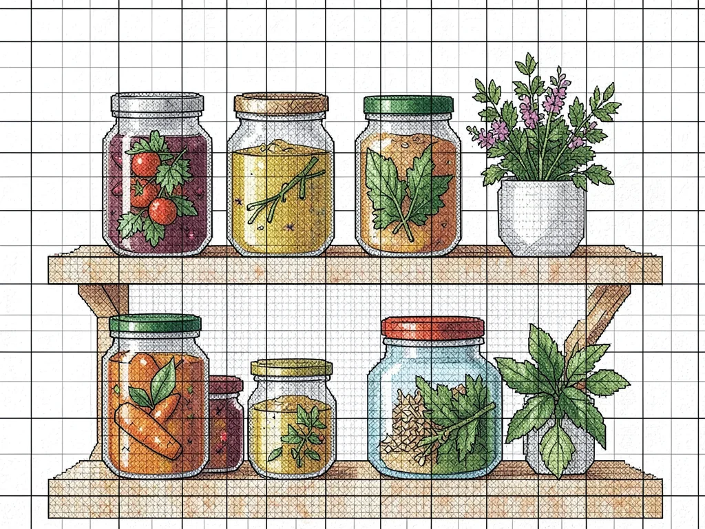 Cross-stitch kitchen shelf