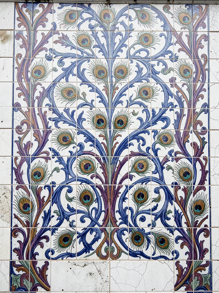 Art Nouveau Peacock Feather Panel — Polychrome Organic Motif