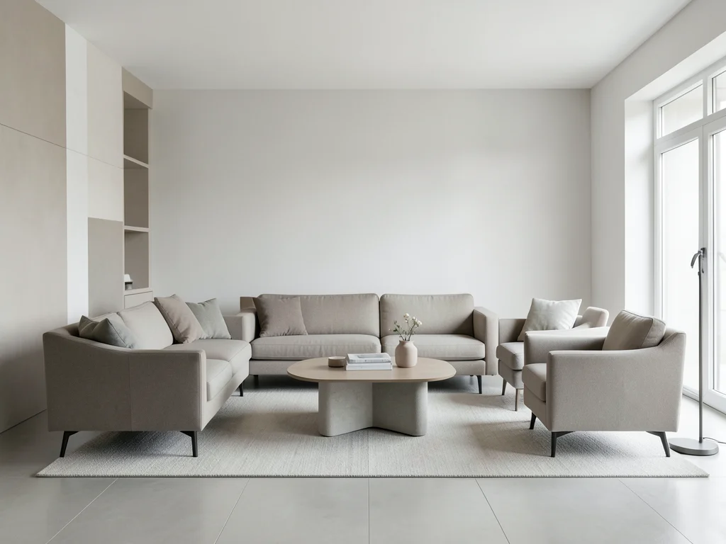 Living room reimagined in Bauhaus, Kandinsky-style arrangement of furniture form