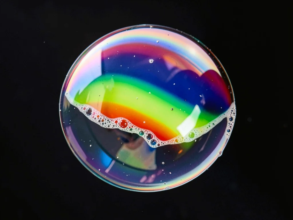 Soap film showing interference rainbow bands