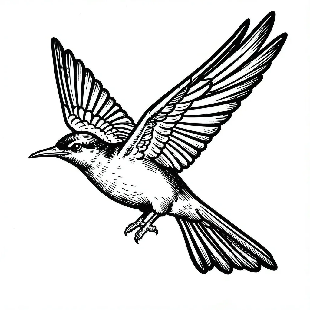 Traditional tattoo flash illustration, Swallow bird in flight, traditional profi