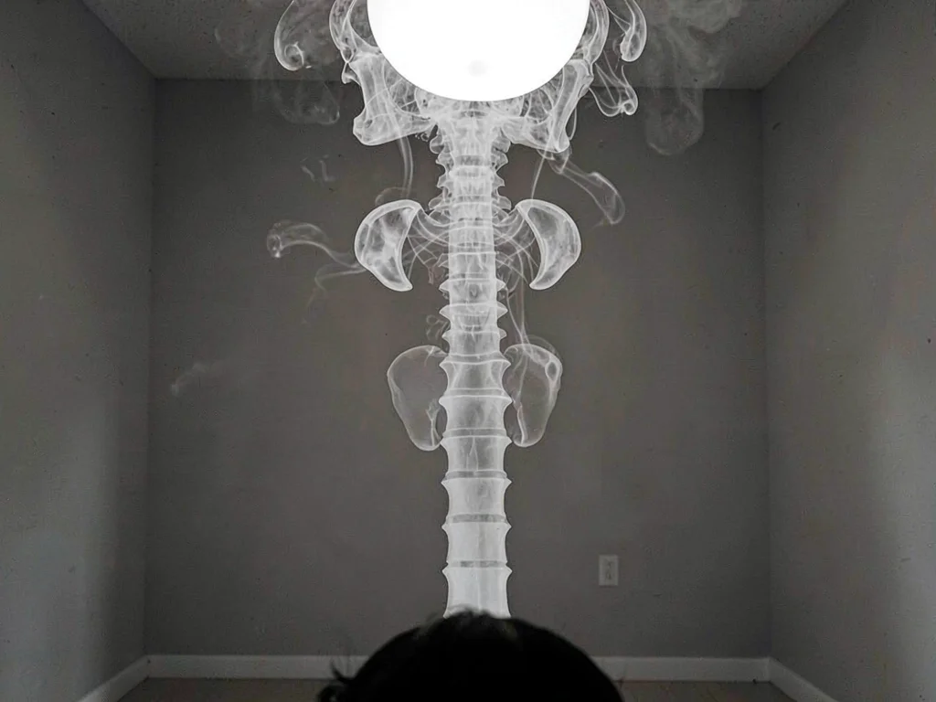 Human body thermal plume rising in still room