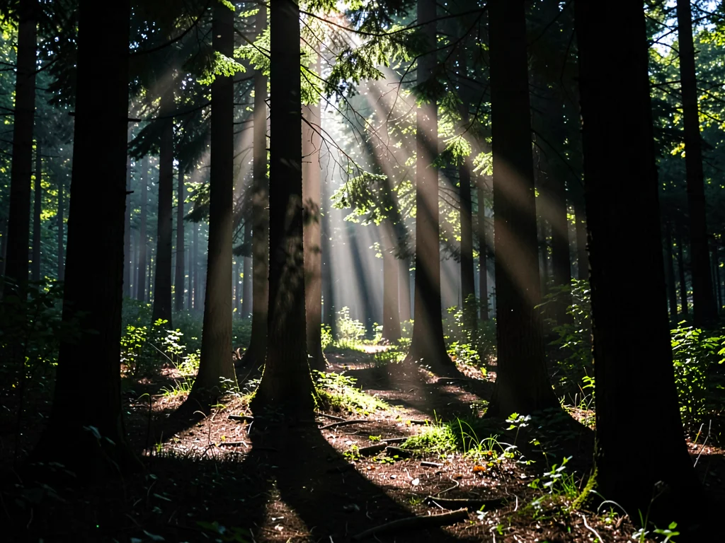Sunbeam through forest canopy spotlight
