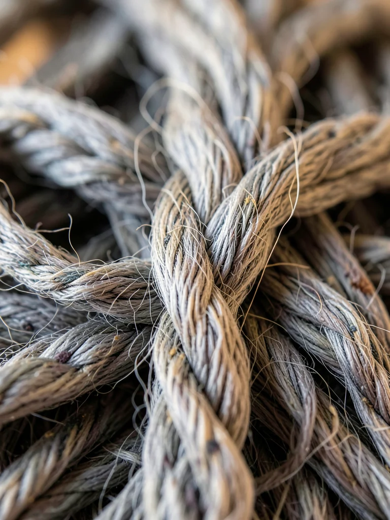 A strand of hand-spun wool: the twist visible, individual fibers wavy and transl