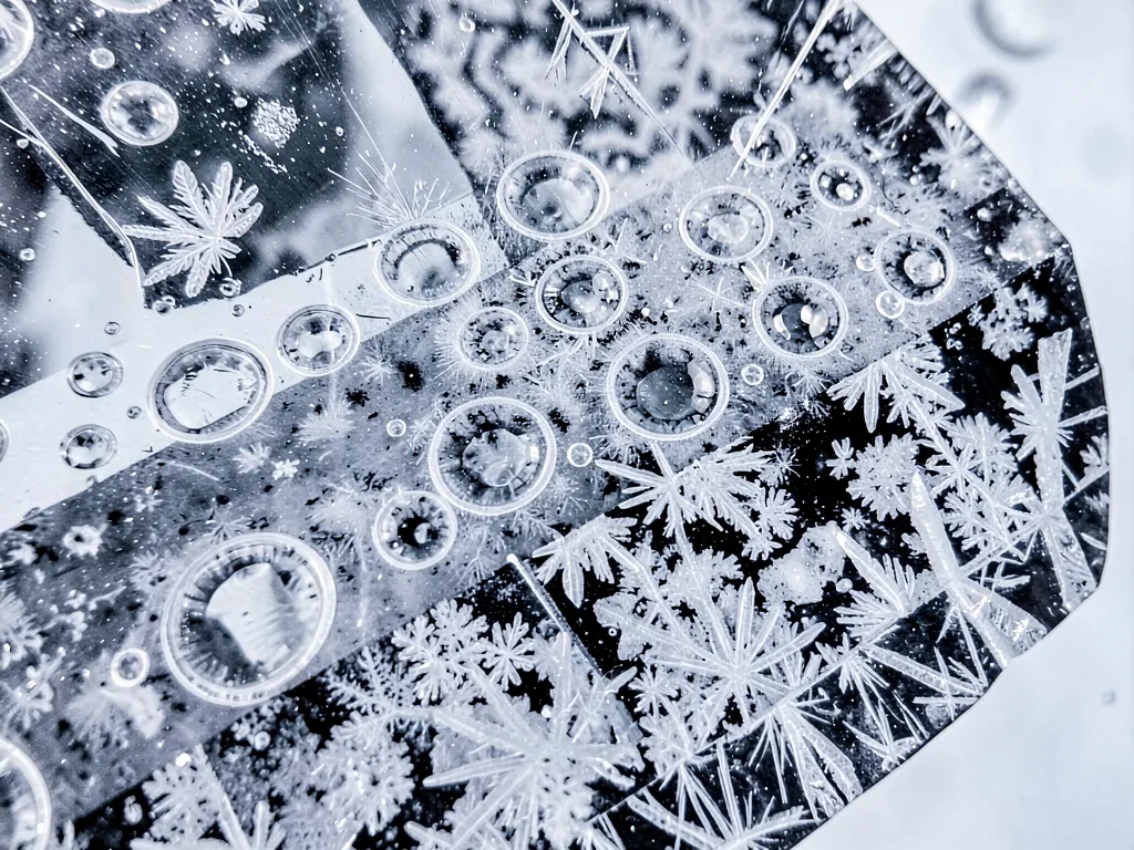 Cross-section of ice core showing trapped air bubble patterns
