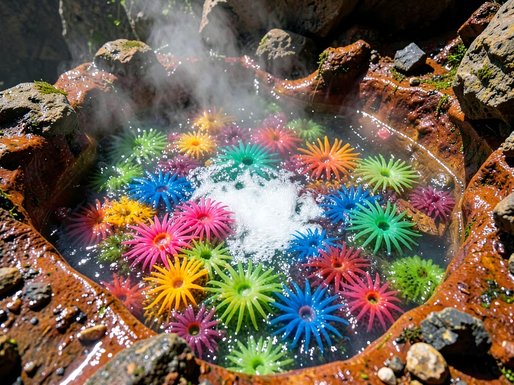 Colorful bacteria surviving in boiling water