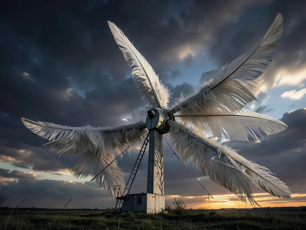 Wind turbine blades that are actually enormous feathers, bird-machine hybrid, dr