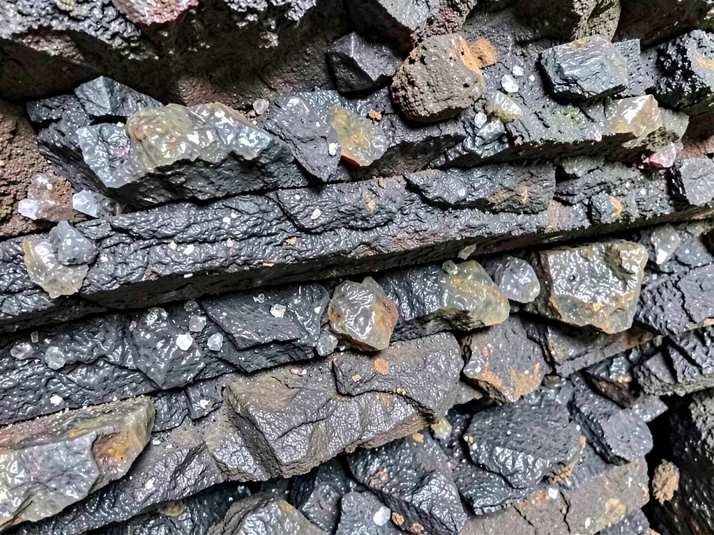 Lava tube wall showing multiple flow layers